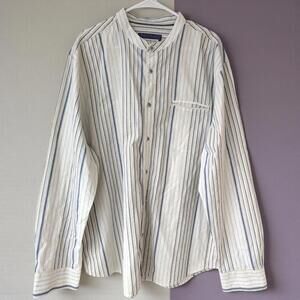 32 Bar Blues Men XXL Grandad Band Collar Vertical Stripe Button-Up Shirt Turkish